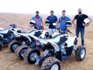 The utility ATVs: has large tires and is used, among other things, to work on land, rough terrains and deserts. Most rental companies rent out a different type of ATVs. Our clients rent ATVs for entertainment and sport, therefor we offer powerful 4x4 bikes to have maximum fun in the open desert. The sports quads: It has a fast motor, can accelerate quickly and can reach high speeds. The sport quad-bike-models is specially designed for fast and agile driving over sandy and / or muddy terrain. This vehicles is therefore ideal for pleasure trips for a company outing or bachelor party with a group of friends. The displacement of ATVs varies from 150 to 400 cc and latest model 700cc Yamaha Raptors. Useful facts for when renting an off-road vehicle. Our clients rents outs this off-road vehicles for have fun in the desert sand during their vacation time or free time with their families and friends.